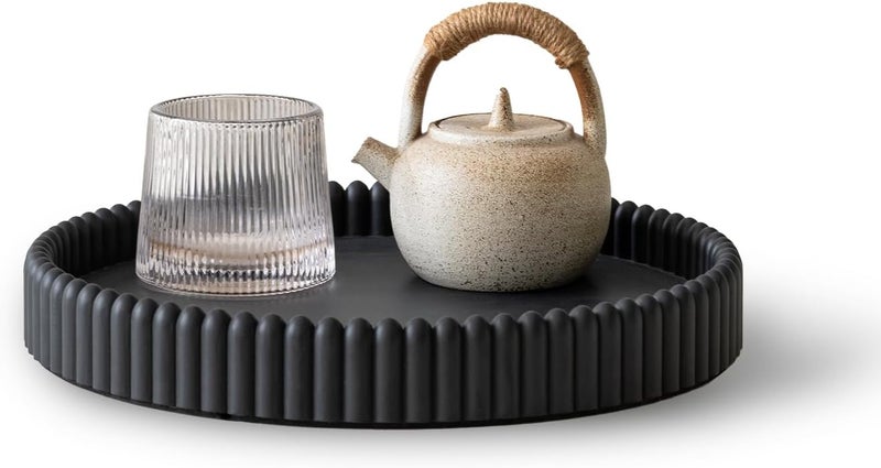 Aftermat Coffee Table Tray, Home Decor Round Tray, Concrete Black Coffee Table Decor Trays, Serving Decorative Trays for Dining Table - Image 1